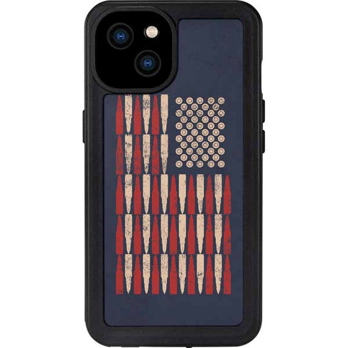 Blue Bullet American Flag iPhone 15 Plus Waterproof Case